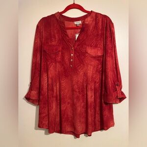 Avenue Vibrant Red Blouse with Button Detail